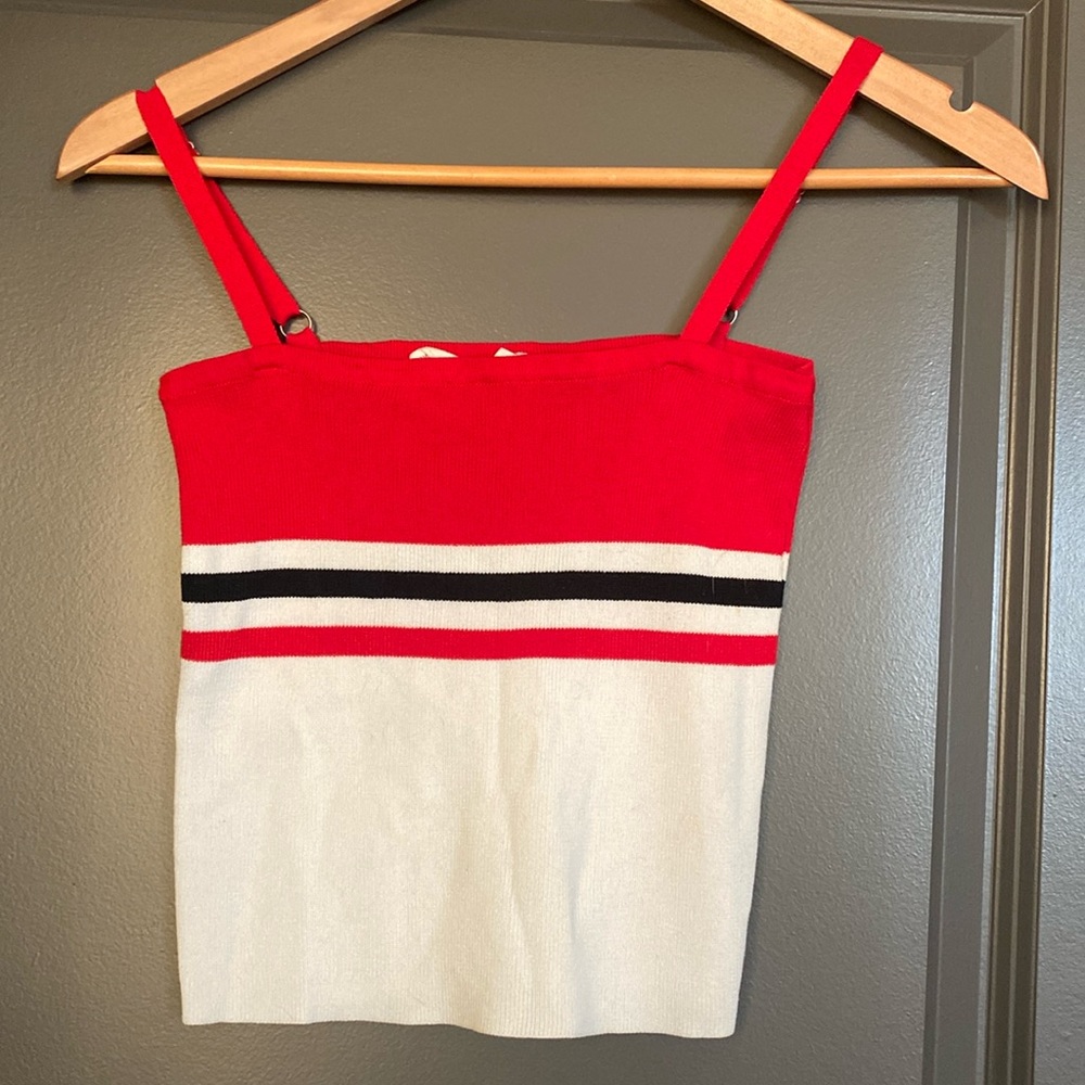 Red black white striped tube top with straps never worn